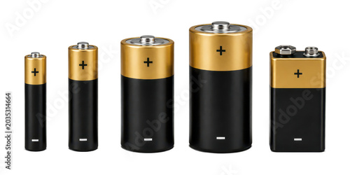 Tableau sur toile Collection of various household batteries including AA, AAA, C, D, and 9 volt ba