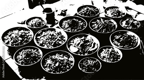 Abundant Feast: Large Group Meal Displayed Overhead
