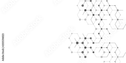 Abstract minimal grey and white digital honeycomb chemical structure background for scientific research presentation and tech web banner