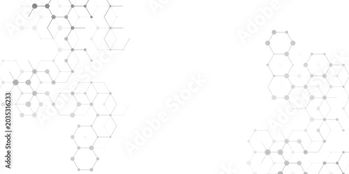Abstract grey and white digital hexagon molecular network background for scientific research presentation and modern tech web banner