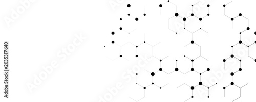 Abstract simple black and white digital honeycomb chemical structure background for scientific research presentation and minimalist tech web banner