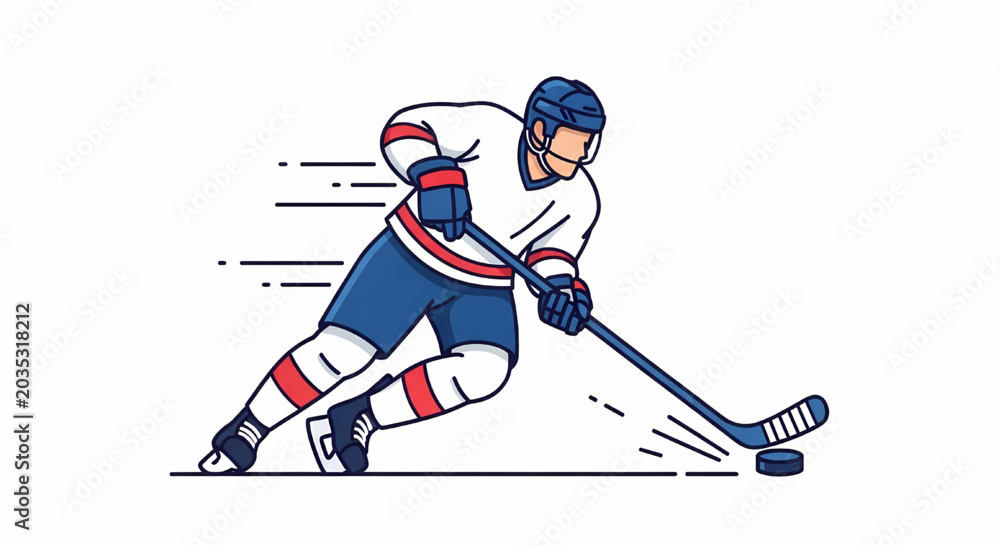 Obraz premium Ice hockey player skating fast with puck