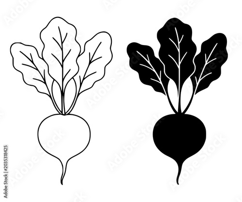 Foto Radish minimalist outline and silhouette icon