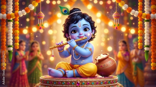 Happy Krishna Janmashtami. Little Lord Krishna three.