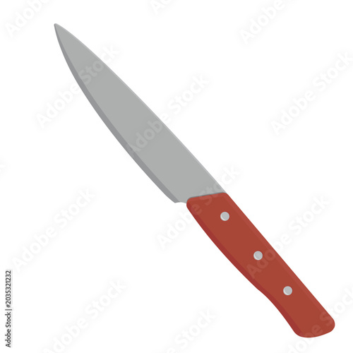 Kitchen knife with wooden handle, isolated illustration