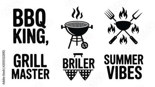 Foto BBQ grill master king summer vibes grilling illustrations on white background