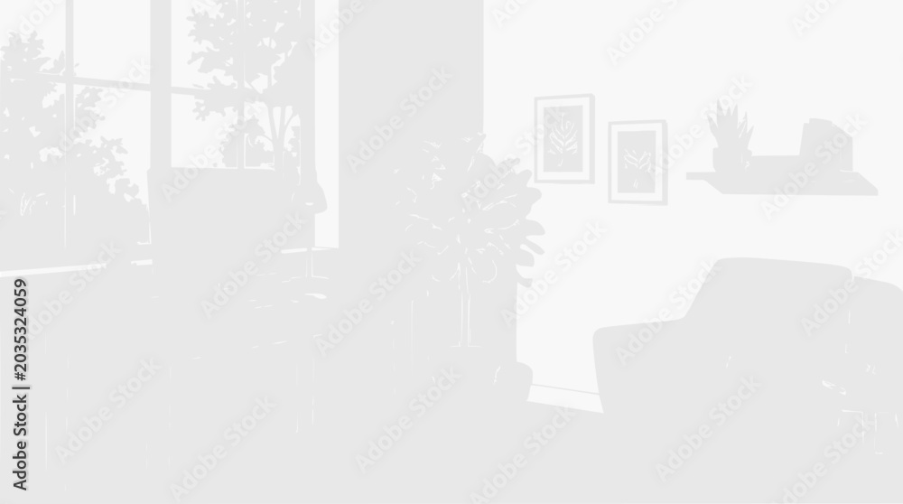 Fototapeta premium Modern living room interior with armchair, window and plants