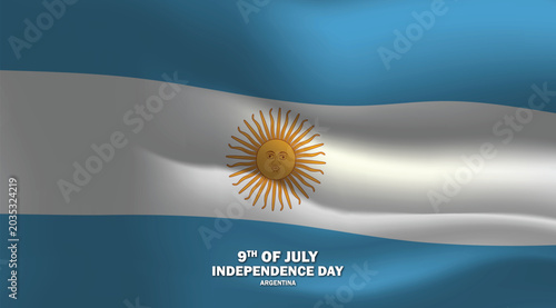 Canvastavla Argentine flag waving with sun emblem and text for independence day celebrations