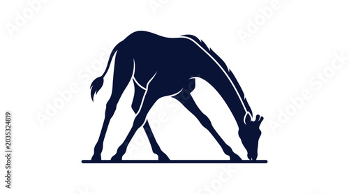 Canvas Print Dark Blue Camel Silhouette Bending Down on White Background
