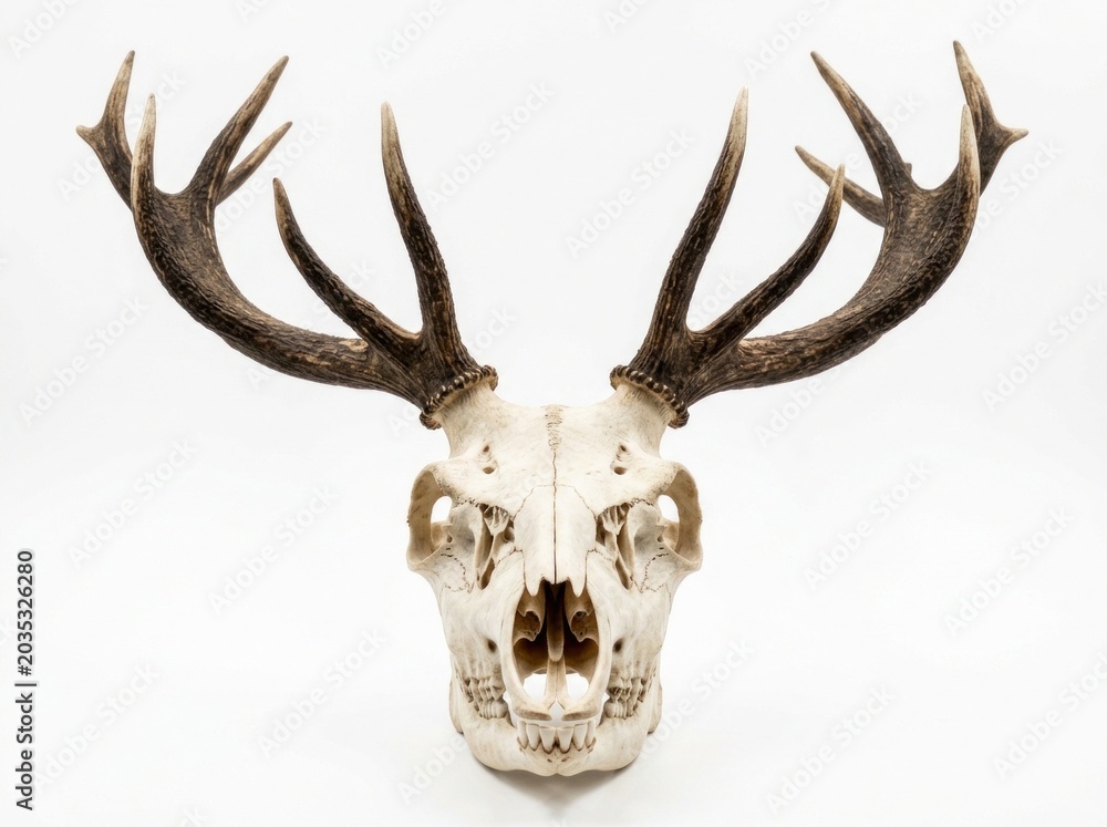 Fototapeta Deer skull with antlers on white.