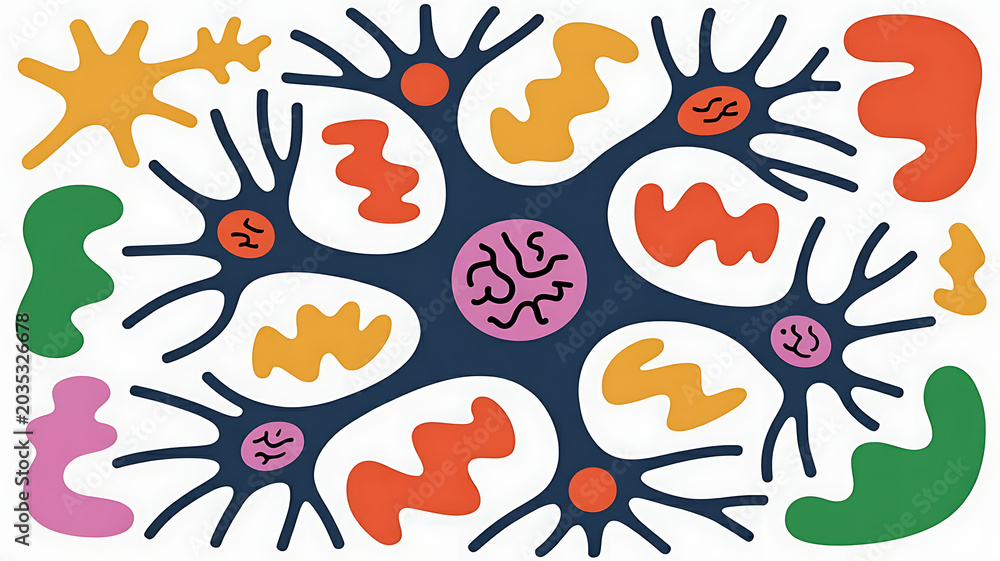 Fototapeta premium Detailed neuron cell body with nucleus and dendrites, isolated on transparent background