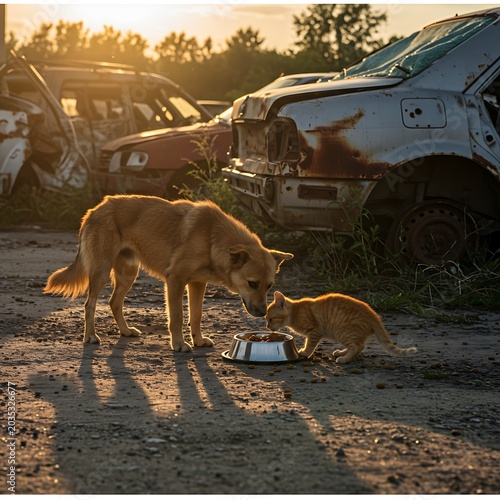 Golden Hour Companions: Scrapyard Sunset