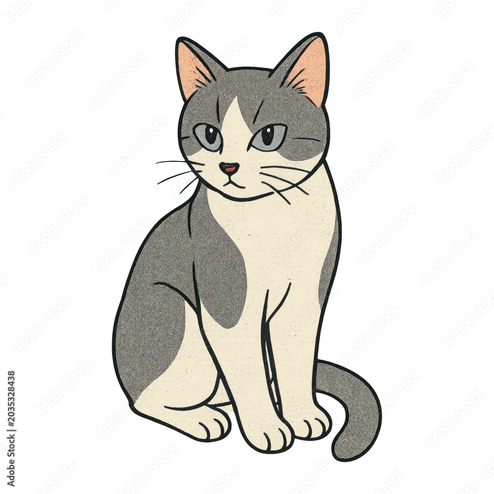 Fototapeta premium PNG Vintage illustration of sitting cat.