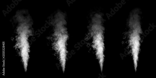Foto Realistic white steam or smoke plume isolated on black background detailed vapor texture with mist effect perfect for overlays atmospheric design fog composition, special effects, abstract background