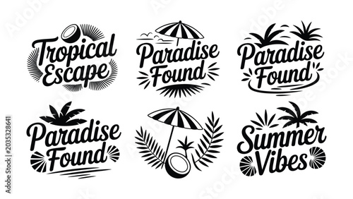 Fotografi Collection of tropical getaway and summer vacation graphic design elements with