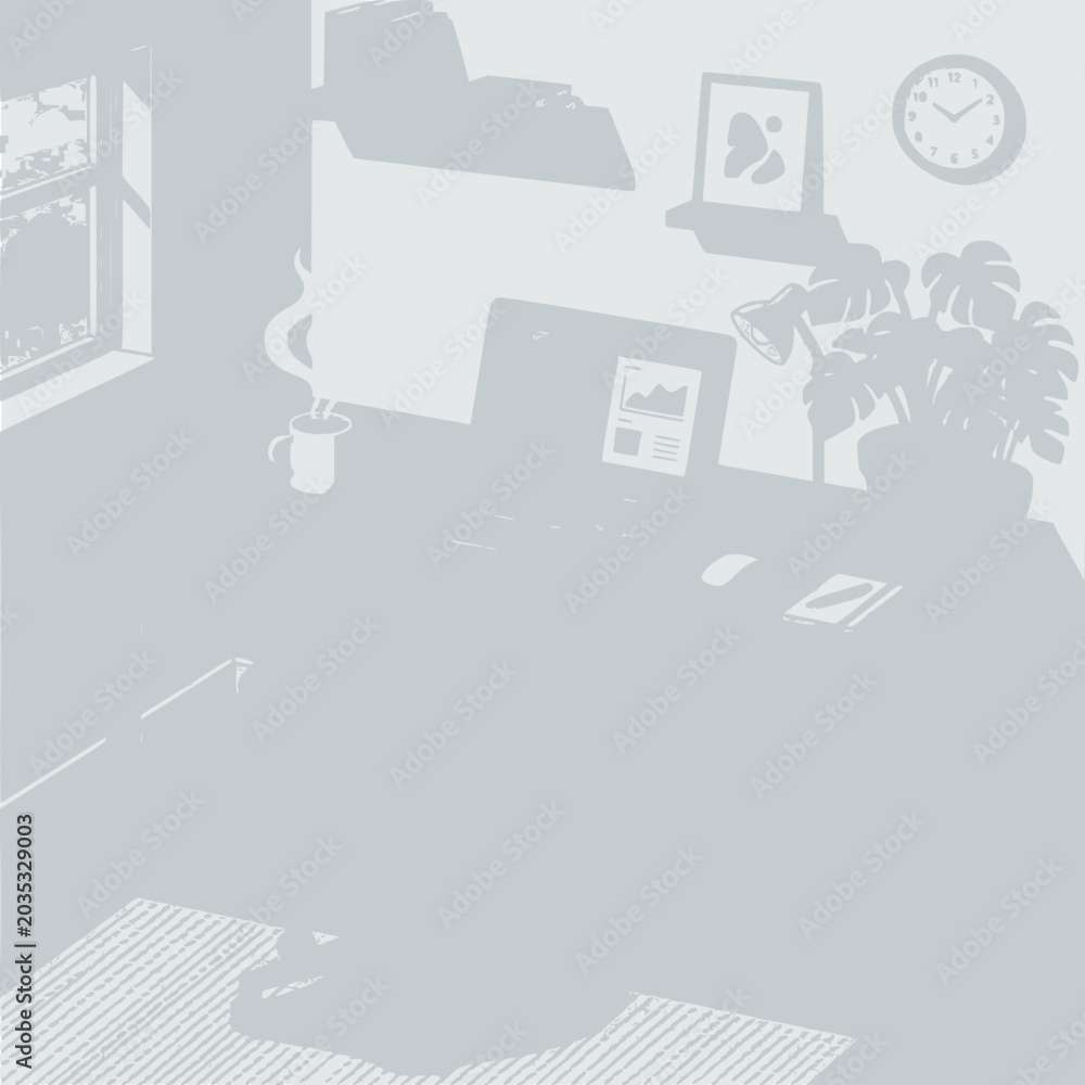 Fototapeta premium Cozy Home Office Desk with Laptop, Plant, and Coffee Mug - Illustration