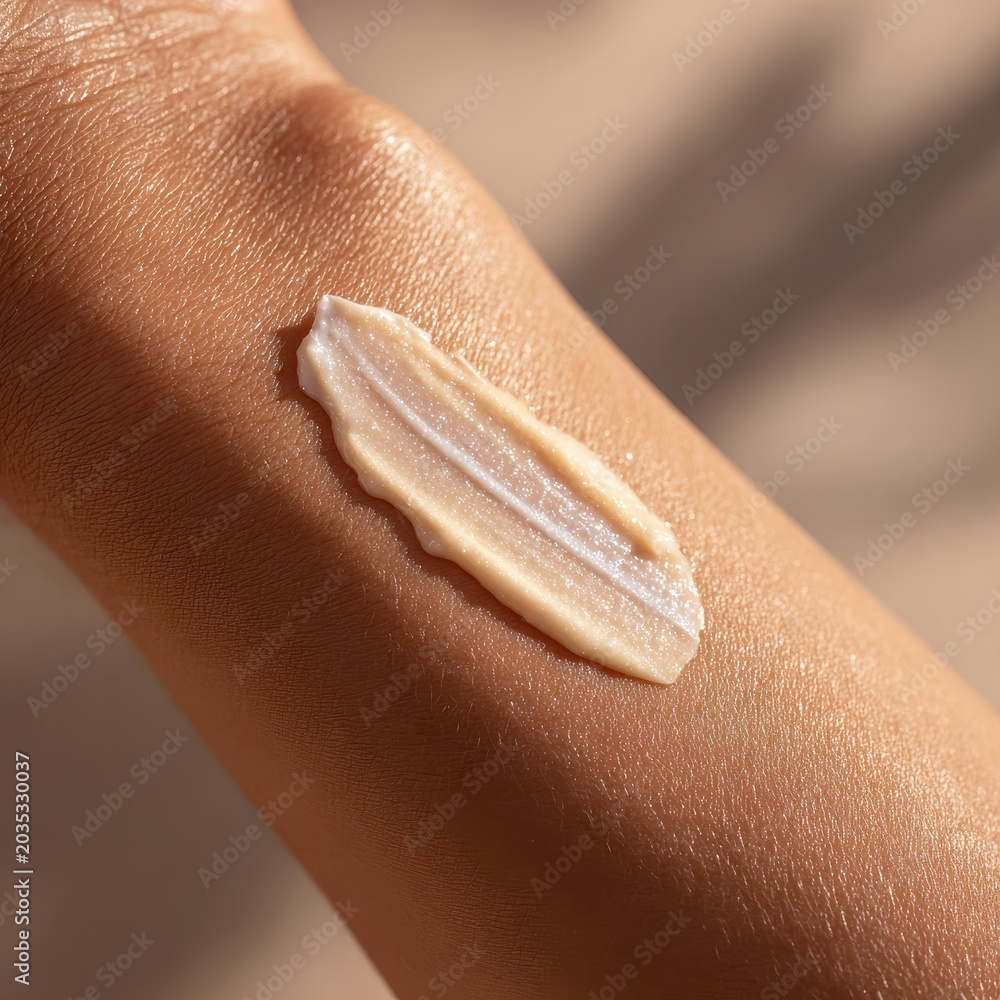 Fototapeta premium Ivory cream texture on skin with soft glow and neutral tones