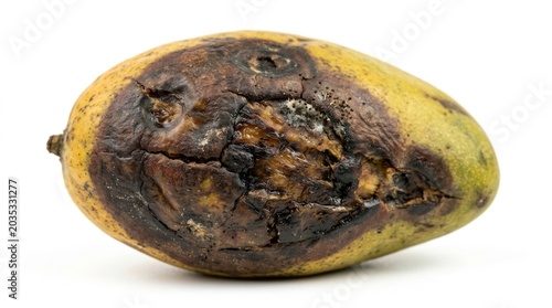 Rotten mango fruit on white background.