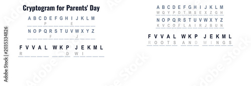 Photos Cryptogram puzzle for Parents' Day with alphabet and clues, reverse