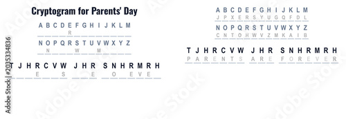 Konstfotografi Cryptogram for Parents' Day with letters on white background, reverse