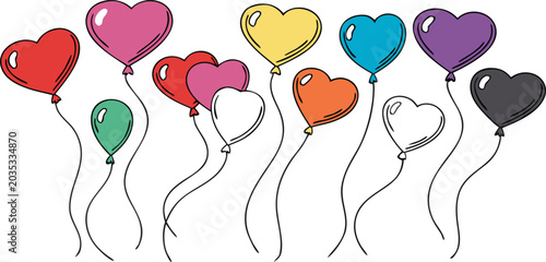 Colorful heart balloon vector illustration set for Valentine's Day, love celebration, romantic greeting cards, wedding and anniversary decoration.