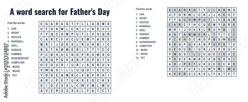Foto Word search puzzle sheet for Father's Day with hidden words