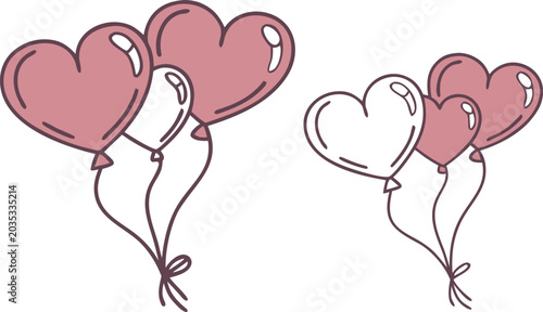Colorful heart balloon vector illustration set for Valentine's Day, love celebration, romantic greeting cards, wedding and anniversary decoration.