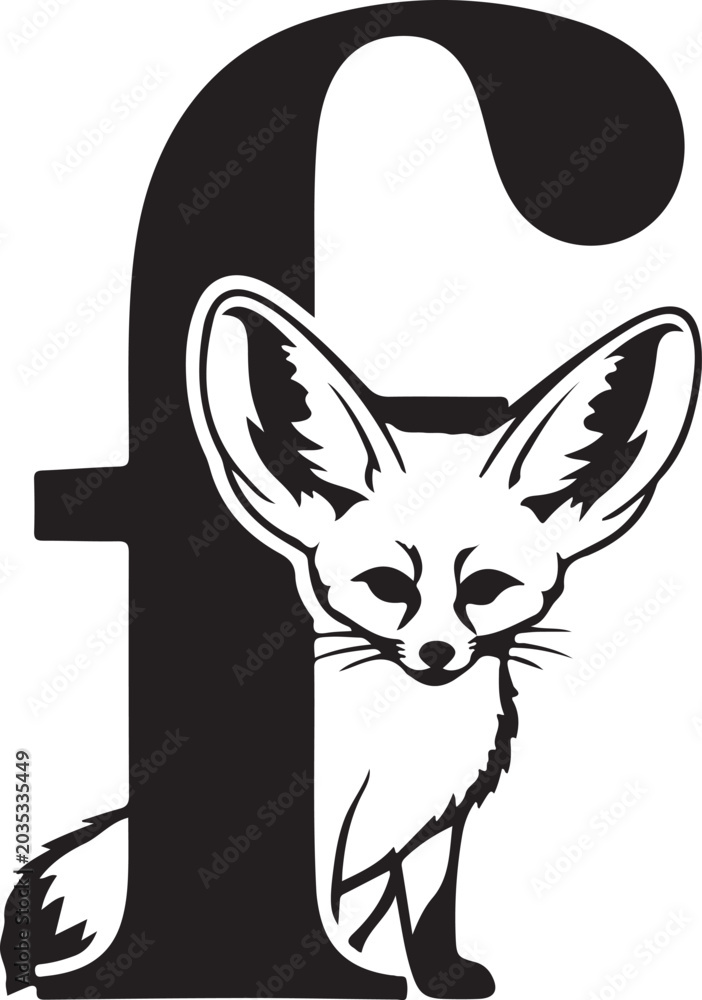 Obraz premium F Letter with Fennec Fox Animal Logo Design Silhouette Vector
