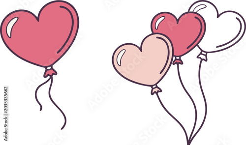 Colorful heart balloon vector illustration set for Valentine's Day, love celebration, romantic greeting cards, wedding and anniversary decoration.