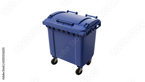 Cuadro en lienzo Isolated blue large plastic wheeled garbage can for waste and refuse disposal ur