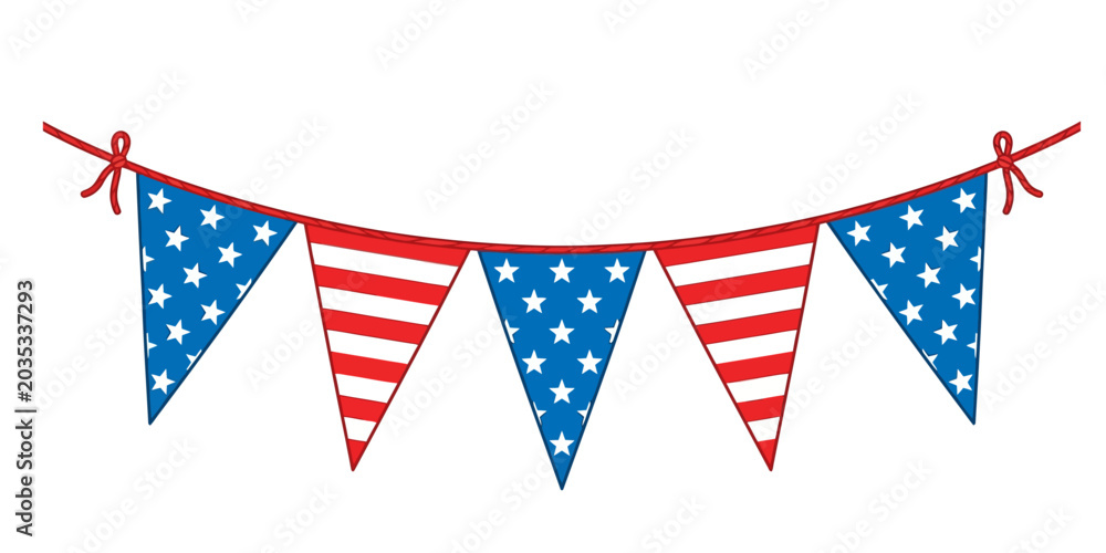 Obraz premium American flag patterned bunting flags strung on a cord during a celebration