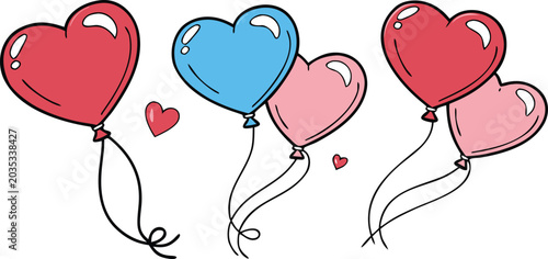 Colorful heart balloon vector illustration set for Valentine's Day, love celebration, romantic greeting cards, wedding and anniversary decoration.