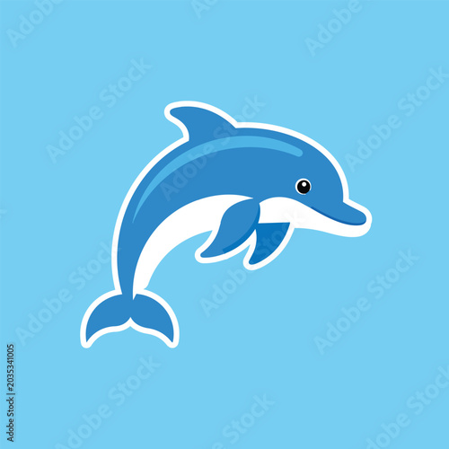 Cartoon blue dolphin swimming illustration