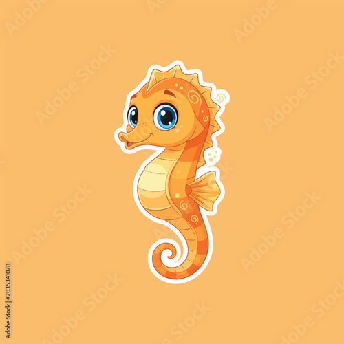 Illustration of a cute orange seahorse