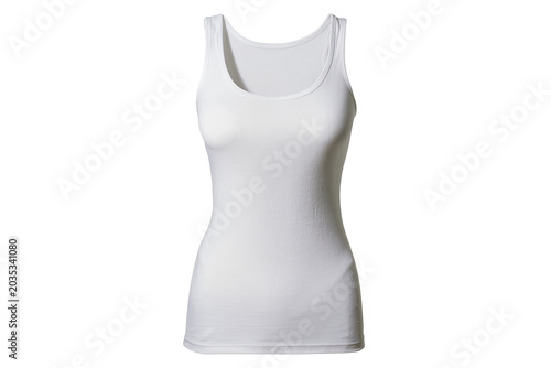 Vászonkép Isolated classic white women's sleeveless tank top, essential casual cotton cami