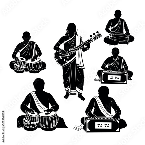 Indian Classical Music Ensemble Silhouette.