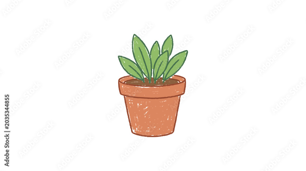 Obraz premium Small green plant in terracotta pot, isolated on white background, illustration