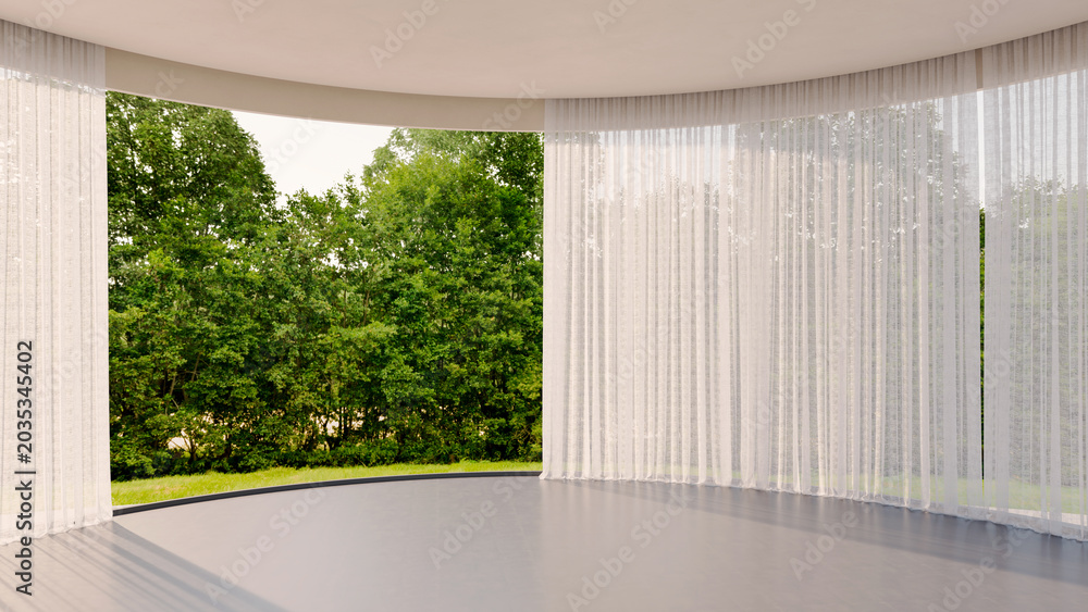 Fototapeta premium 3D render, illustration Large Luxury modern living room interior, brutalist architecture realistic lighting, Graphic Overlay wide angle, contemporary furniture, clean lines, minimalist decor, elegan