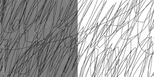 Картината върху платно Abstract expressive background featuring a dense web of chaotic black scribbles and hand-drawn tangled lines on a white field