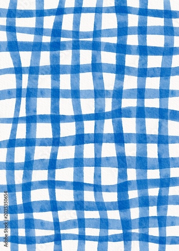 Coastal Wedding Frame - Abstract classic gingham plaid blue watercolor texture Coastal Wedding Blue Watercolor Border Frame
