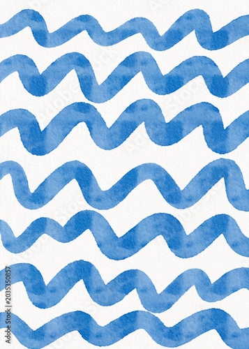 Coastal Wedding Frame - Abstract horizontal wavy watercolor blue patterns Coastal Wedding Blue Watercolor Border Frame