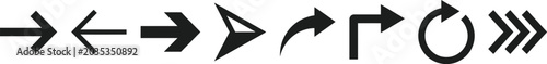 Black arrow icons set directional symbols for navigation and signage