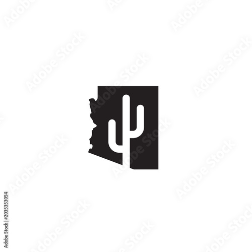 Arizona Map and Saguaro Cactus logo or icon design