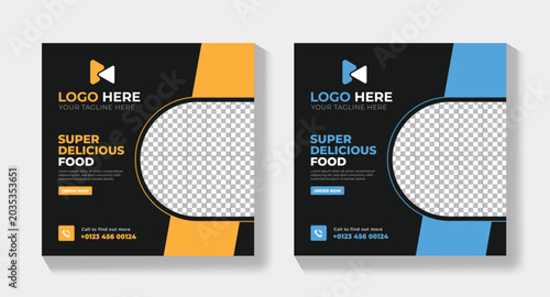 Creative Food Social Media Banner Template, Modern Restaurant Post Design	