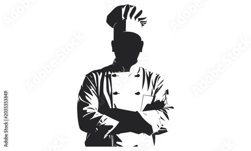 シルエット【腕組みをする料理人の男性】