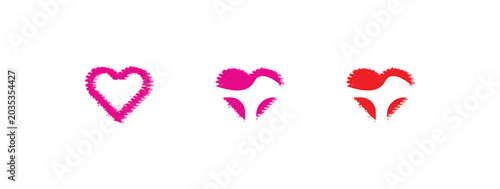 Heart Wave Icon Set, Grunge Textured Love and Pulse Healthcare Vector Illustration