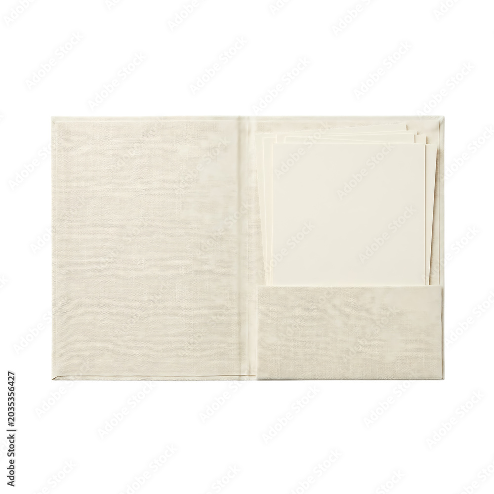 Fototapeta premium Open document folder with white paper sheets isolated on transparent background for professional design