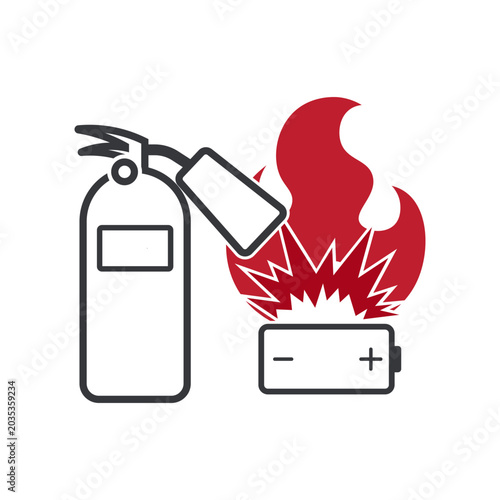 Photos Isolated outline illustration of fire extinguisher suppressing exploding battery