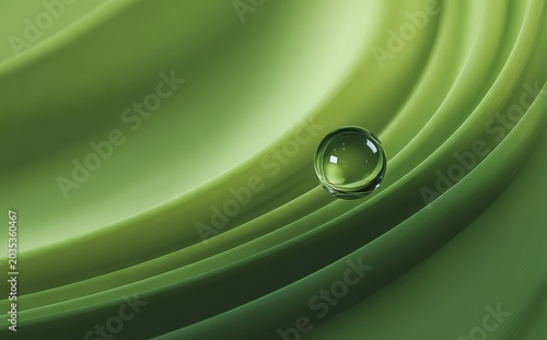 Abstract Green Wave Background With Water Droplet