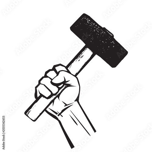 Hand holding heavy duty hammer.